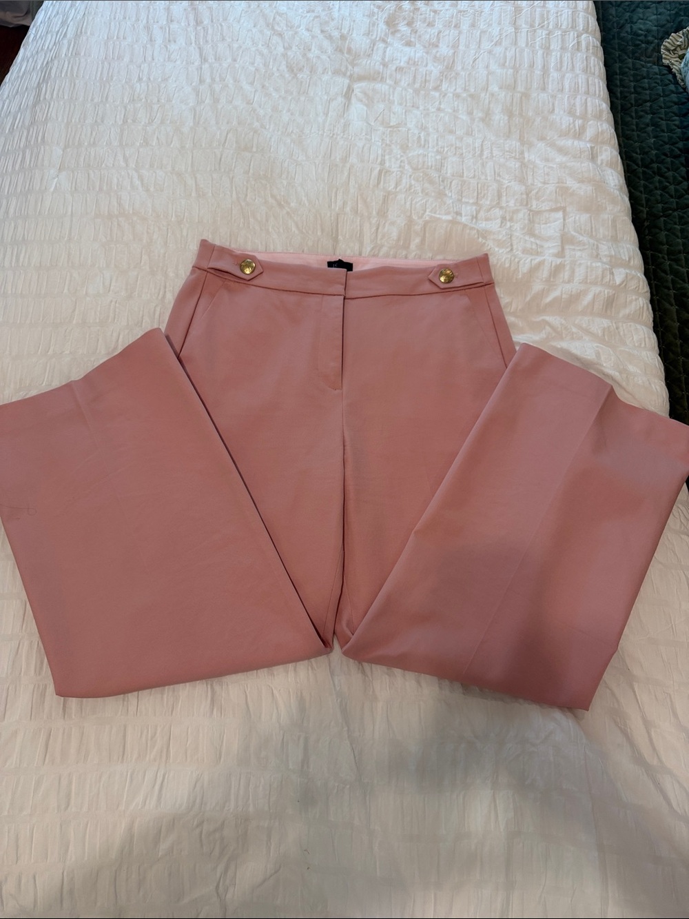 J. Crew Rose Pink Wide-Leg High-Rise Pants with Gold Buttons